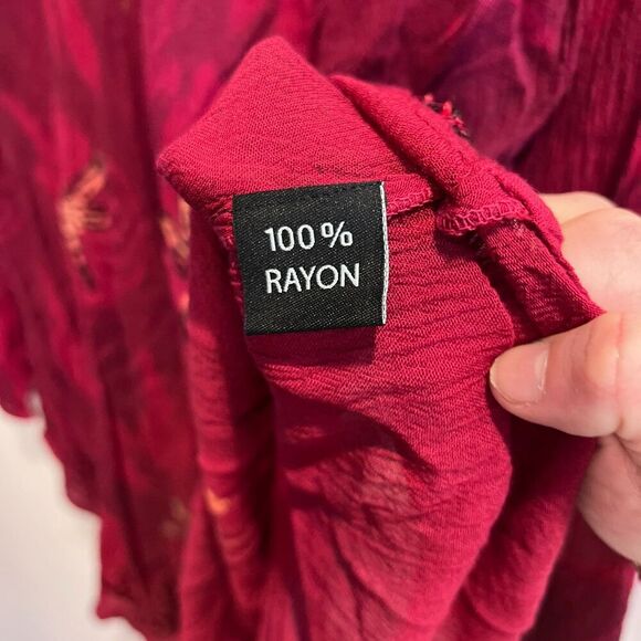 Greater Good Women Burgundy Tunic Blouse 1X/2X Embroidered Boho Lagenlook Hippie - Picture 6 of 7